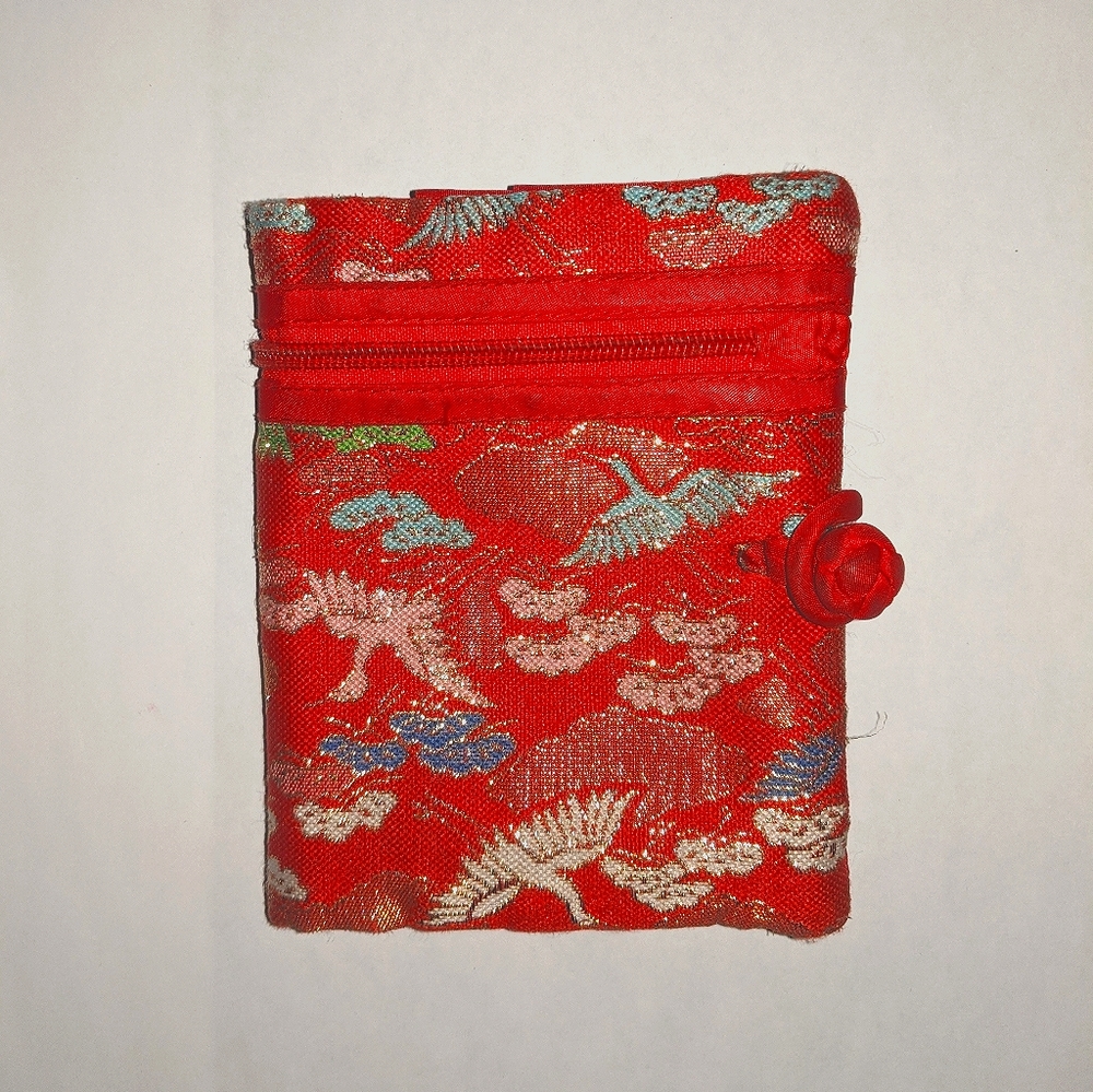 Oriental Gold Lurex Red Brocade Bifold Wallet
